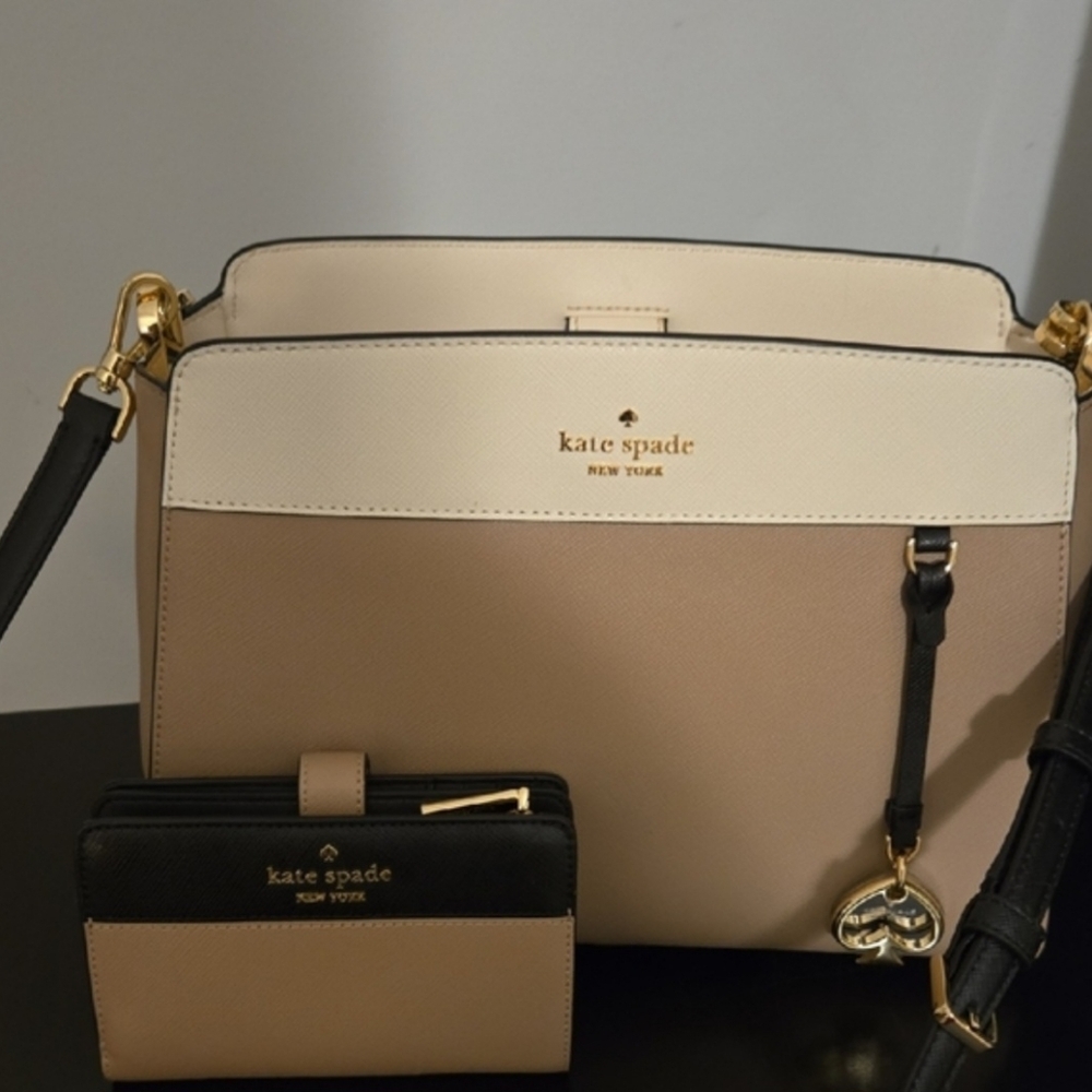 Kate Spade Black and Tan Crossbody Bag with Wallet